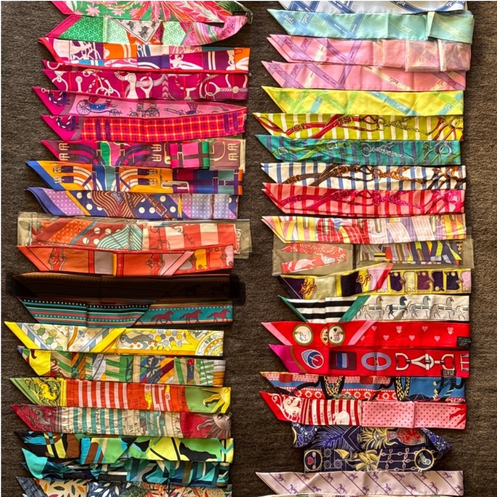 Hermès Twilly Colorful 100% Silk Designer Scarves Collection with box